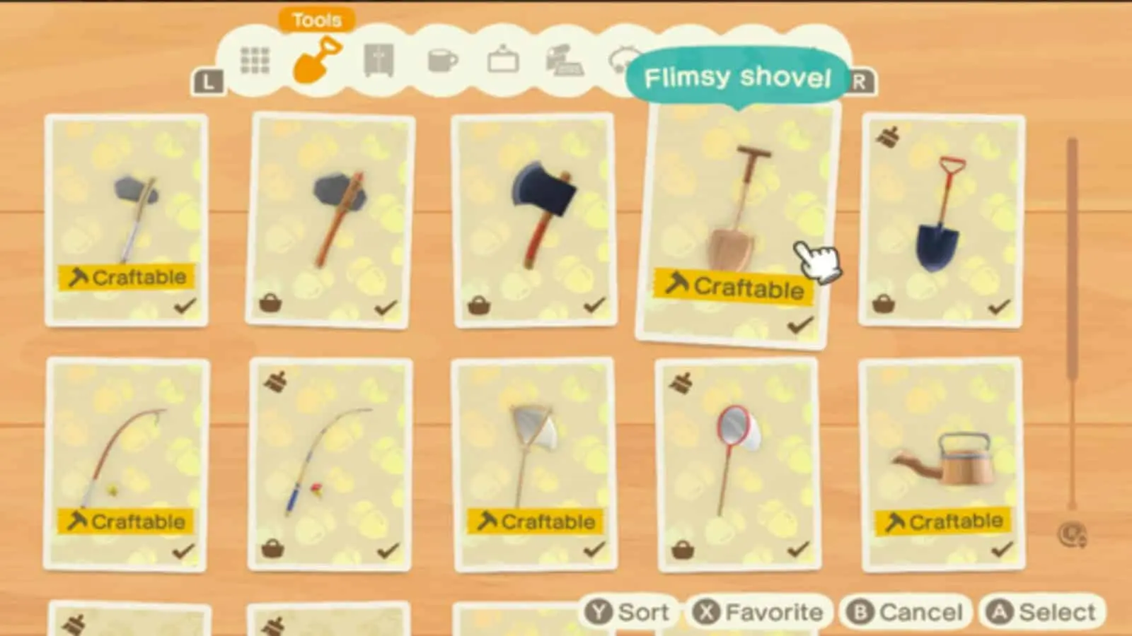 animal crossing crafting menu