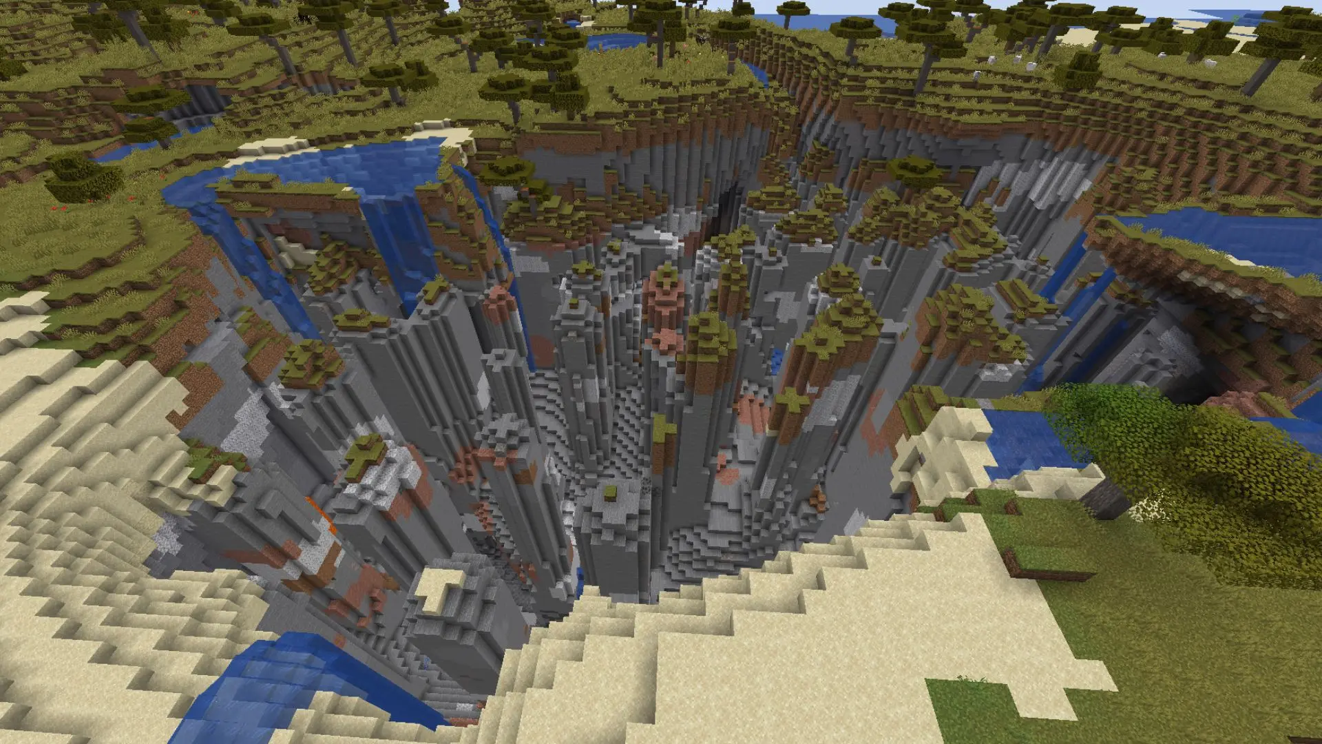 Tall skyblocks pillars in Minecraft