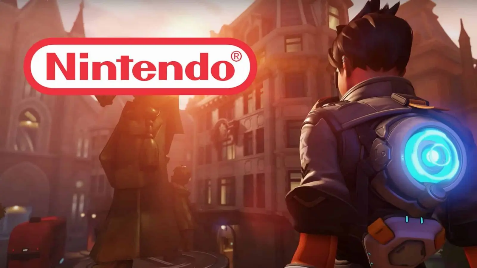 tracer looking at nintendo logo