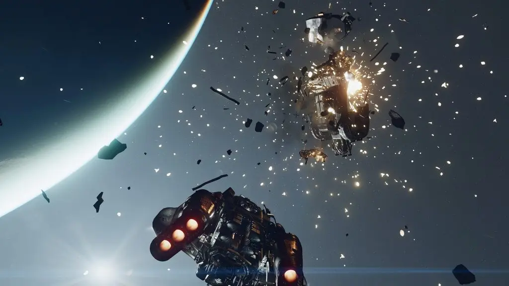 Starfield screenshot showing combat in space