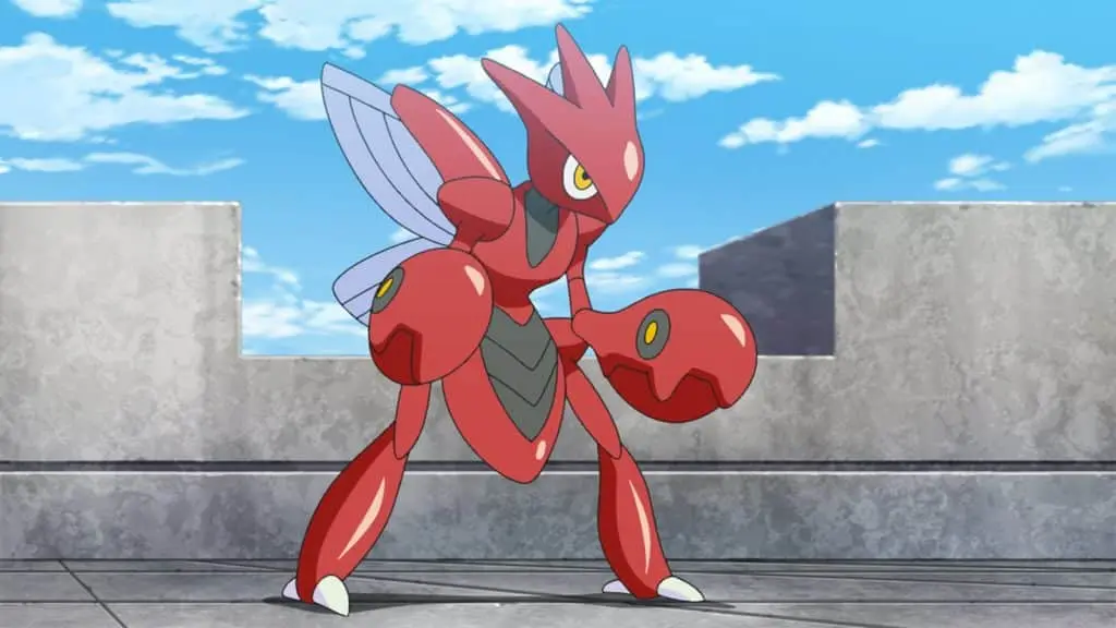 Steel-type Scizor appearing in the Pokemon anime