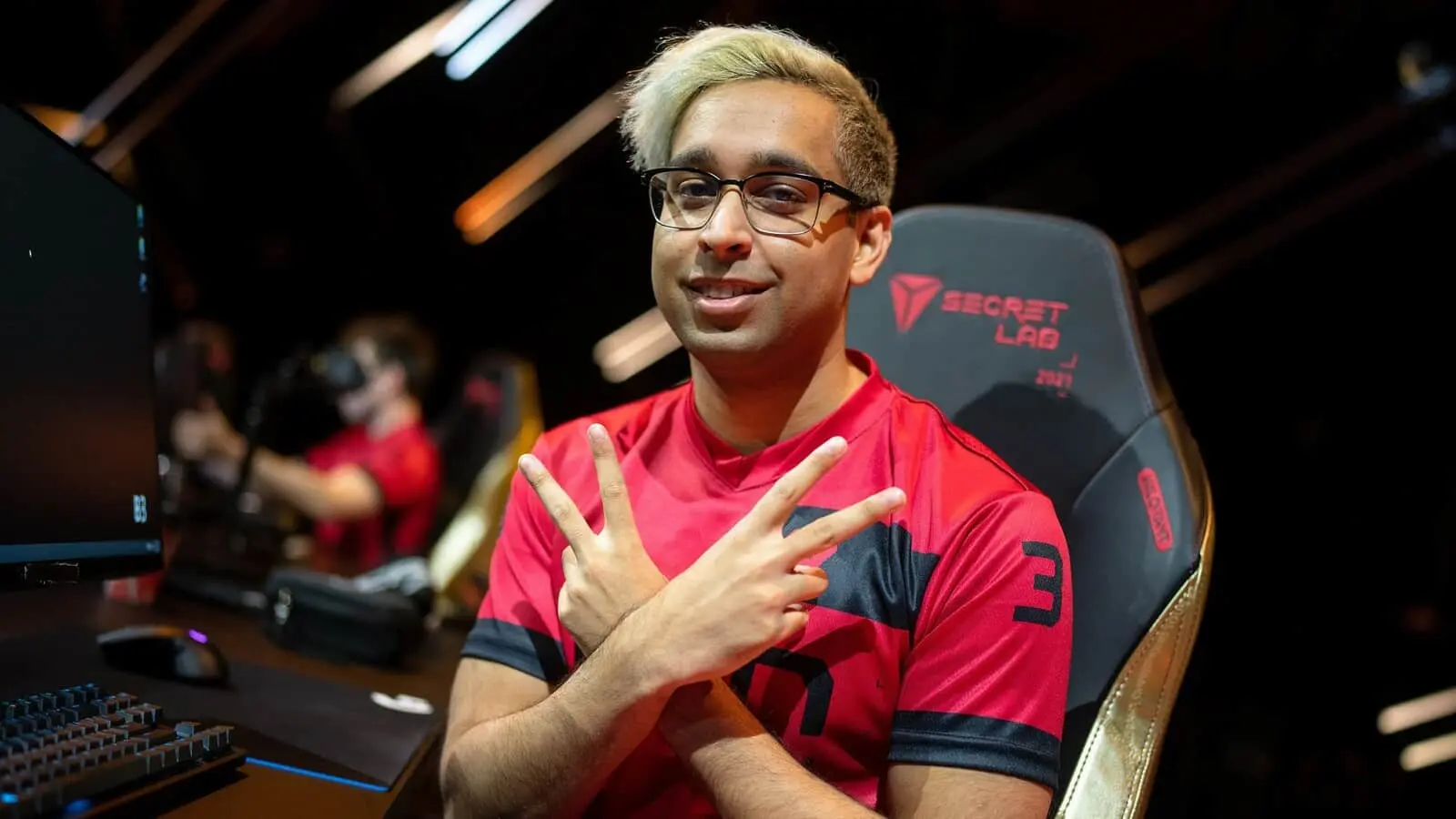 Sentinels Valorant player ShahZam throws up to peace signs at VCT Champions