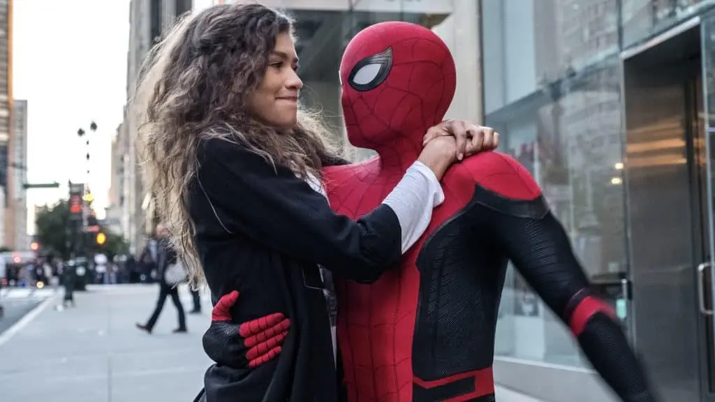 Zendaya's MJ holds onto Tom Holland's Spider-Man at the end of Spider-Man: Far From Home