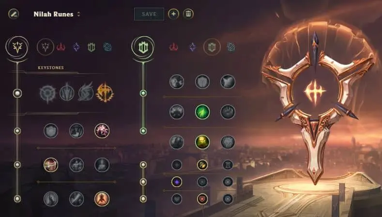 Example Nilah runes in League of Legends