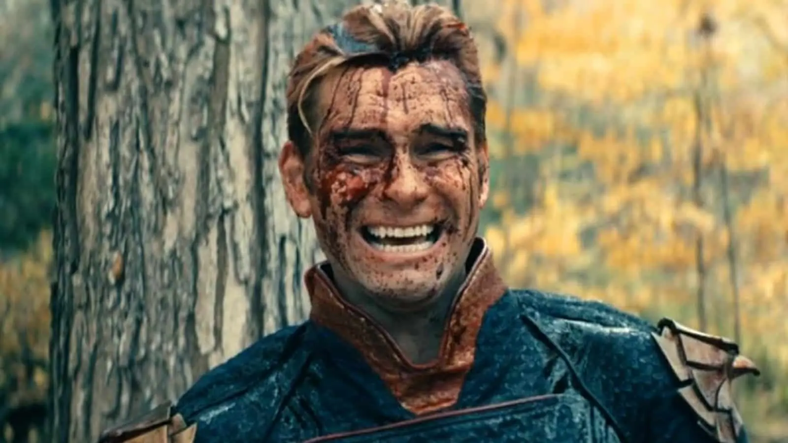 Antony Starr as Homelander covered in blood in The Boys