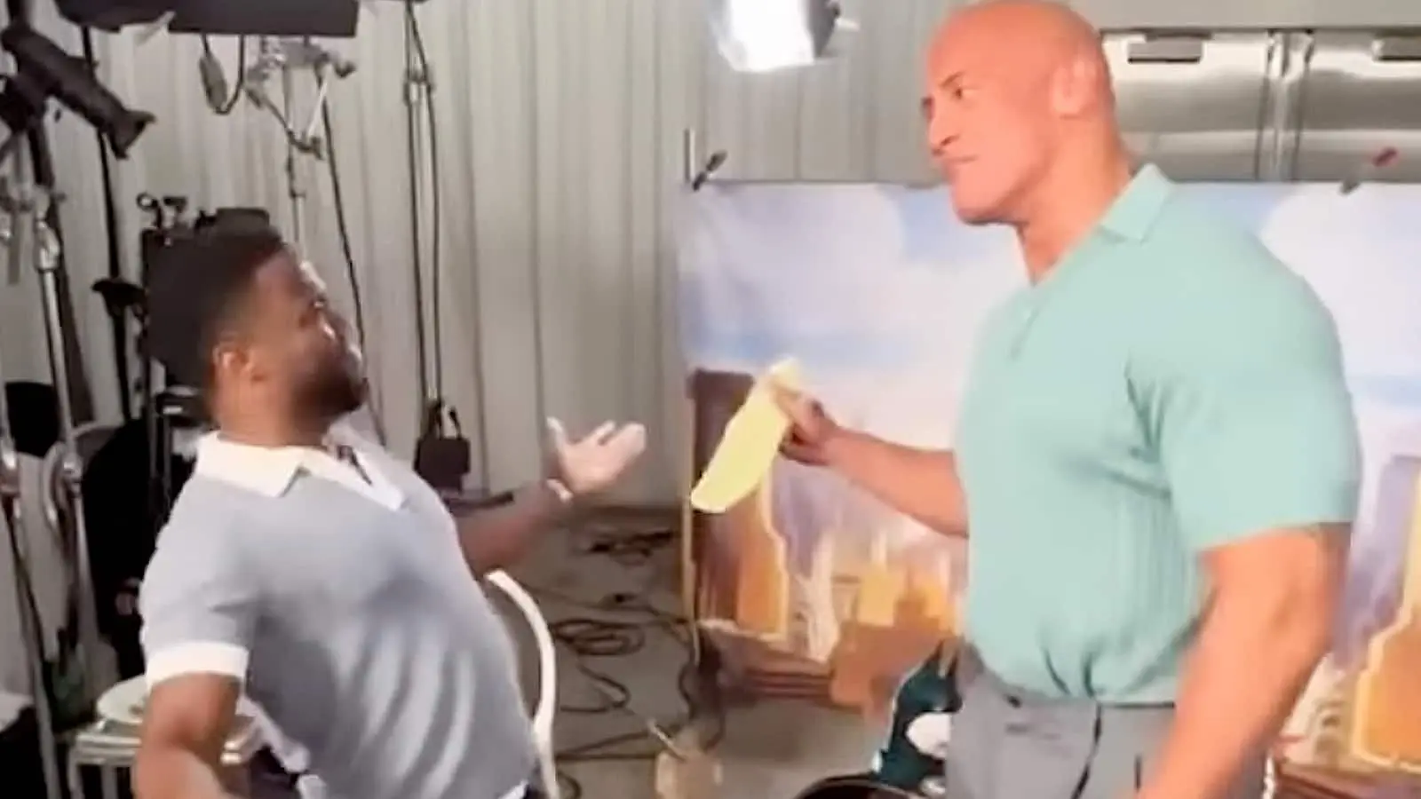 Dwayne Johnson and Kevin Hart doing the Tortilla Slap challenge