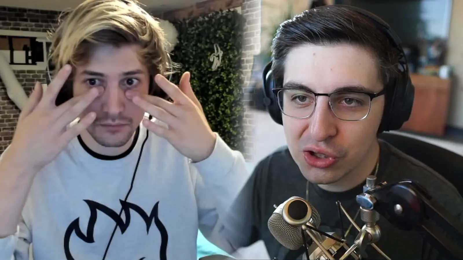 shroud looking at xqc rubbing eyes