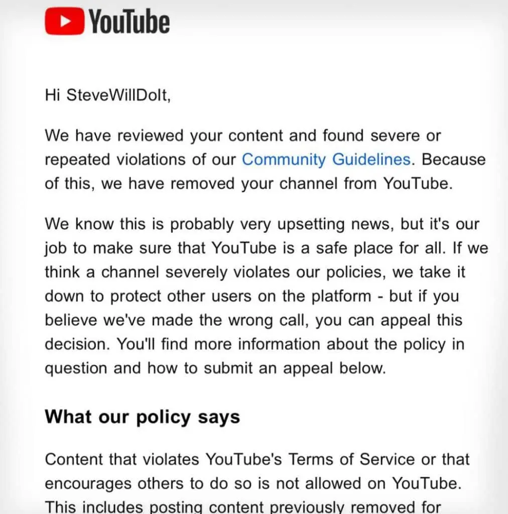 stevewilldoit youtube message copy