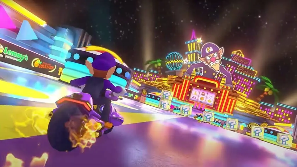 waluigi riding vehicle in mario kart 8 deluxe