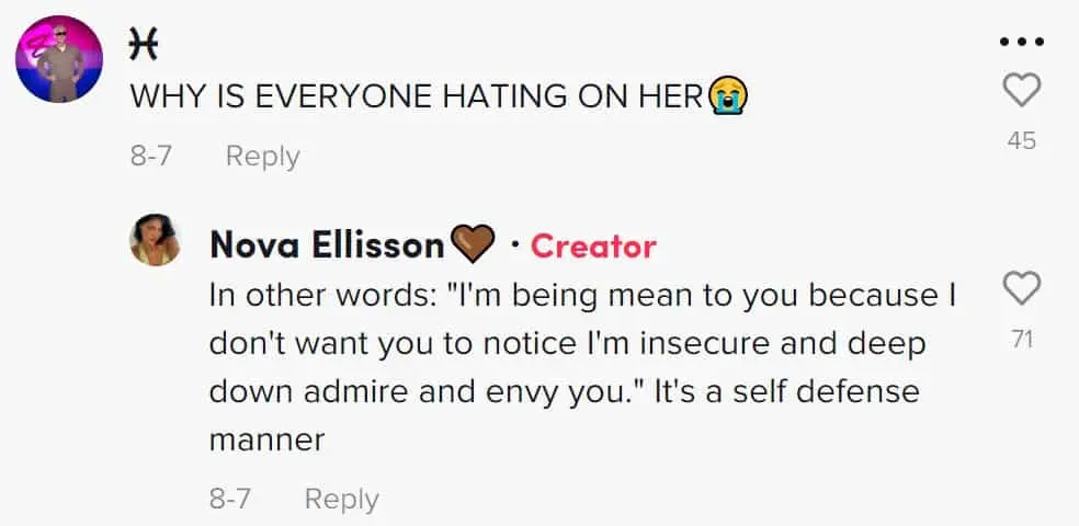 nova ellison hits back at critics on tiktok