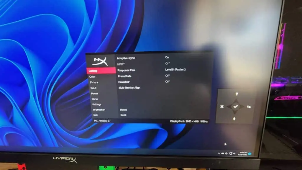 HyperX Armada 27 monitor OSD