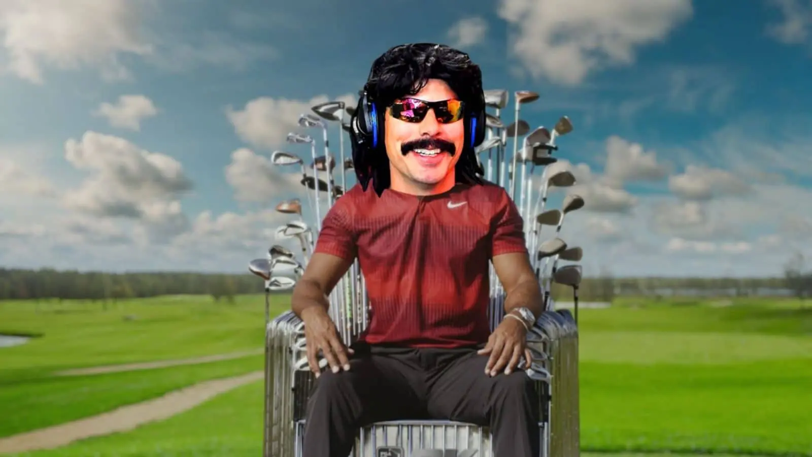 dr disrespect smiling on pga tour 2k23 throne