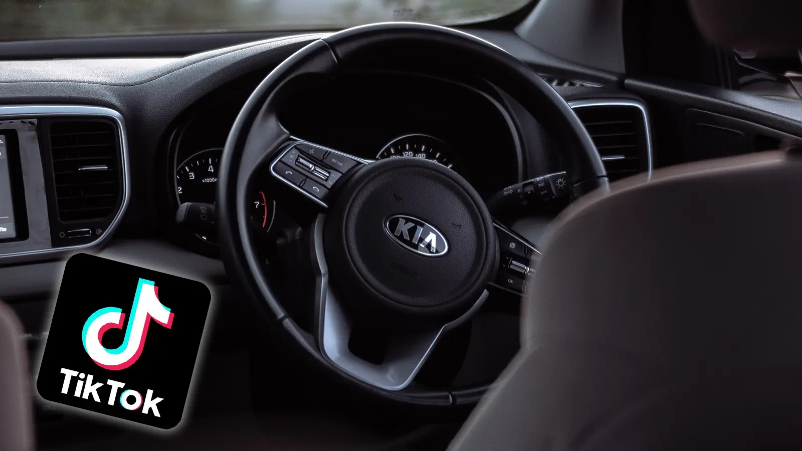 TikTok logo in the corner of a kia interior