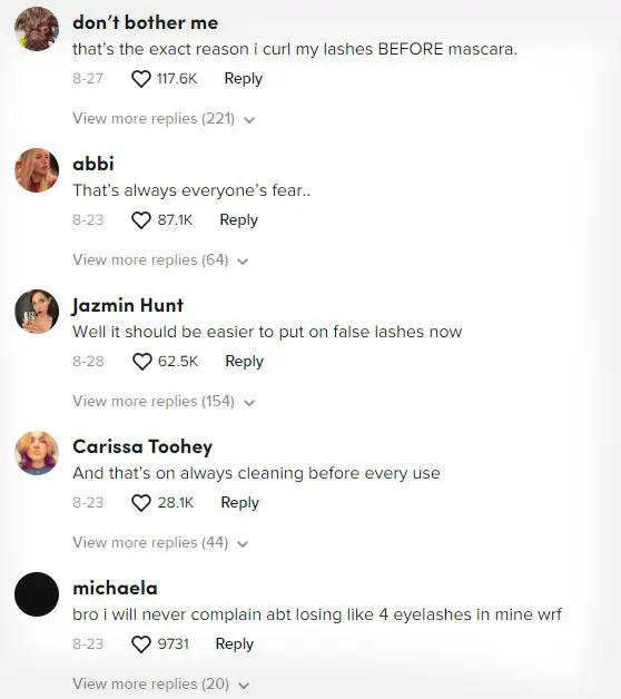 tiktok eyelash comments copy