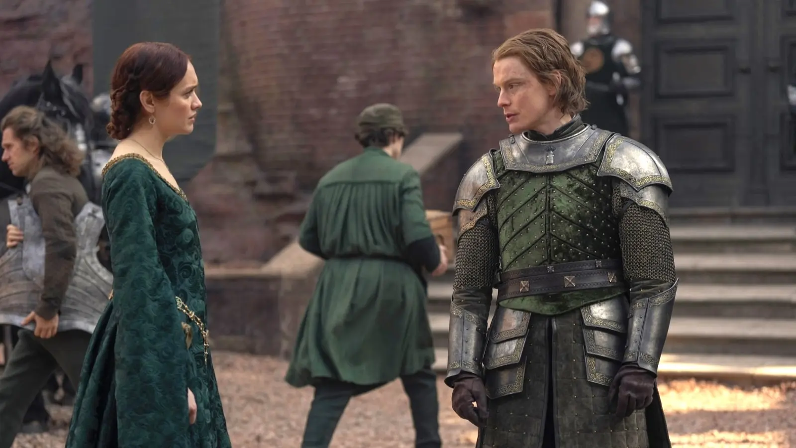 Olivia Cooke and Freddie Fox as Alicent and Gwayne in House of the Dragon