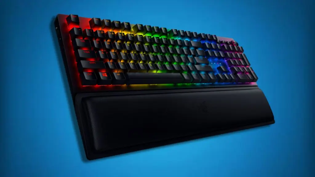 Razer blackwidow v3 pro keyboard on a blue background