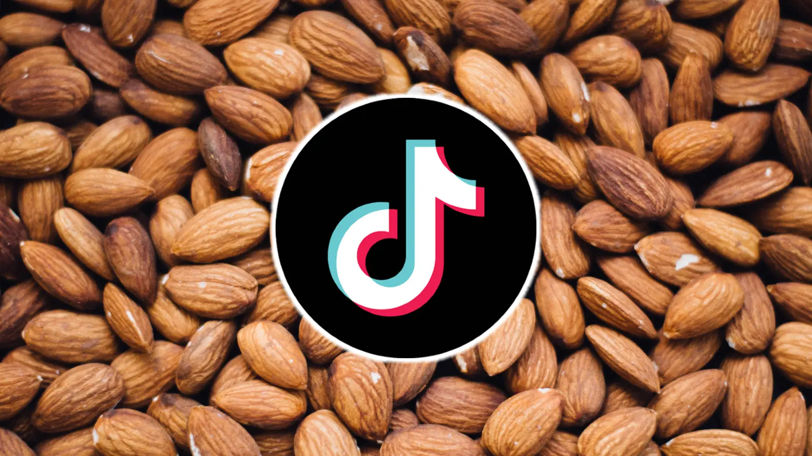 TikTok logo over background of almonds