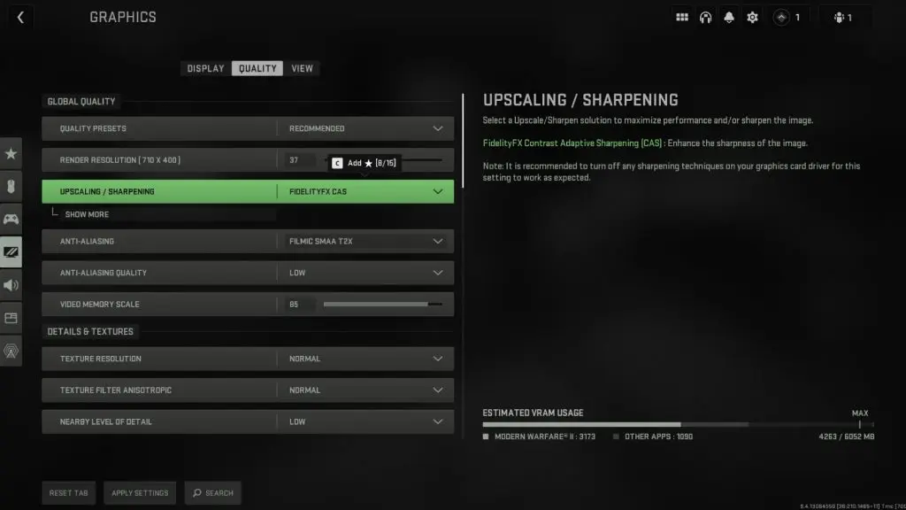 MW2 FidelityFX CAS Menu