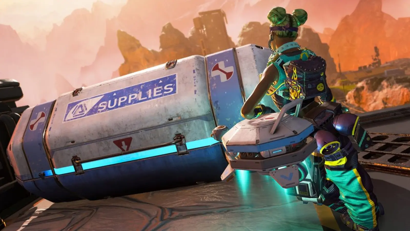 Lifeline running to blue bin in Apex Legends