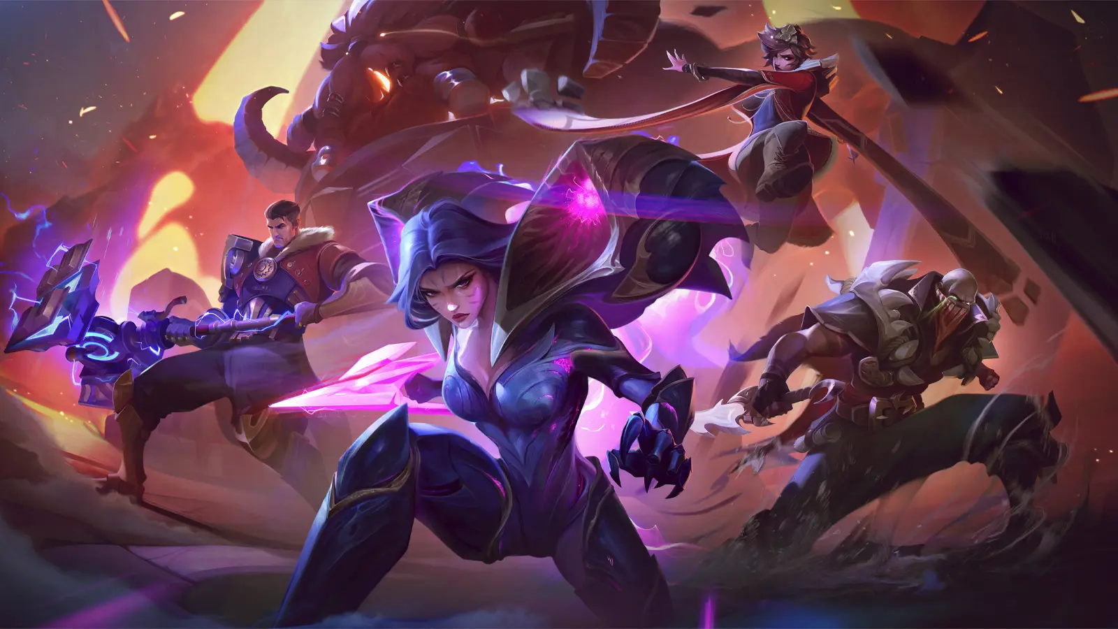 League of Legends key art with Kai'Sa, Jayce, Pyke, Taliyah, and Ornn