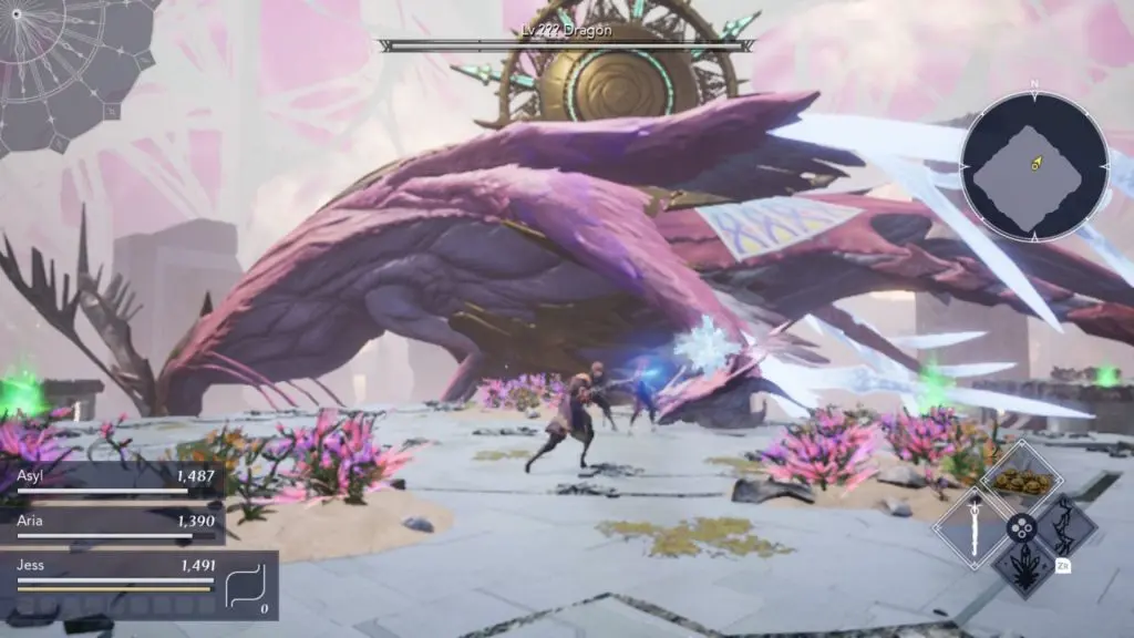 Fighting a boss in Harvestella