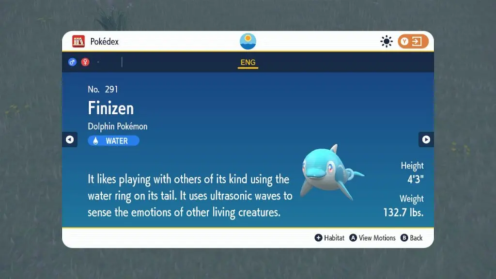 Finizen's Pokedex entry