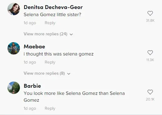 TikTok comments Selena Gomez lookalike