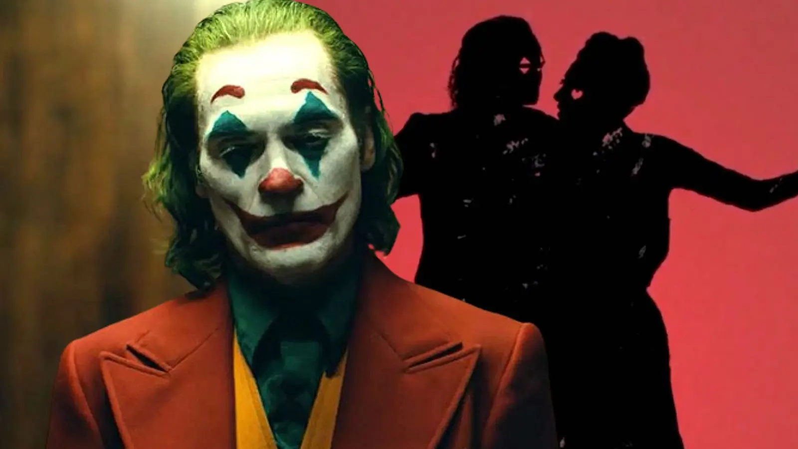 Joaquin Phoenix as the Joker and the logo for Joker 2