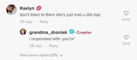 grandma droniak tiktok reply