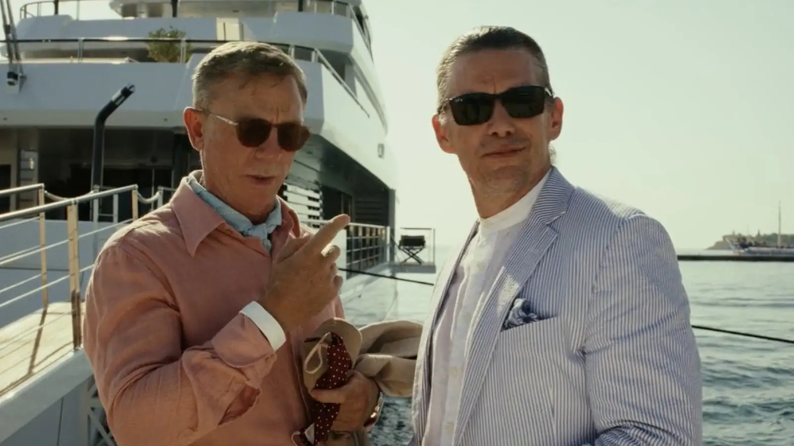 Ethan Hawke and Daniel Craig in Glass Onion, the Knives Out sequel on Netflix