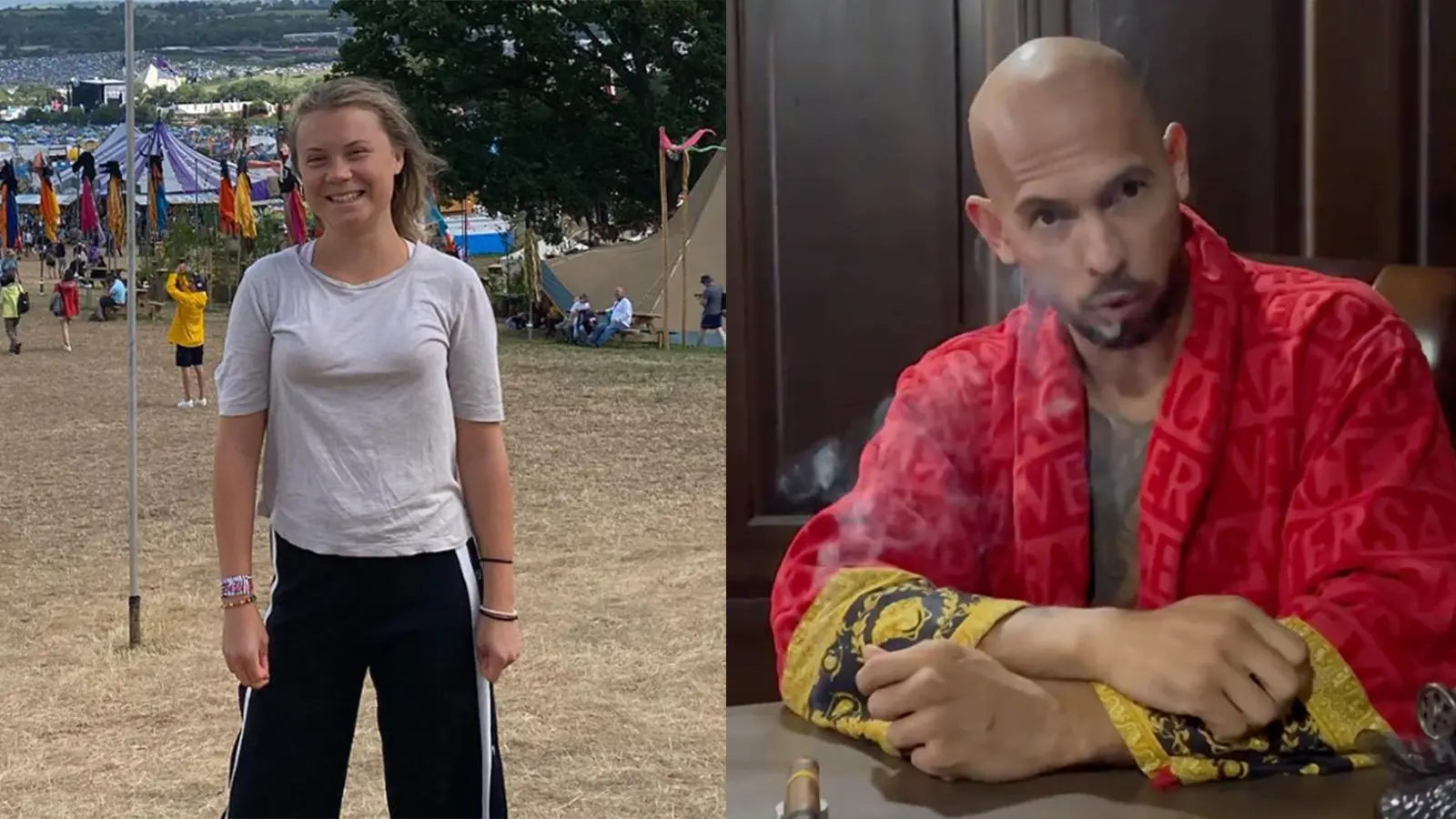 Greta Thunberg at Glastonbury next to Andrew Tate