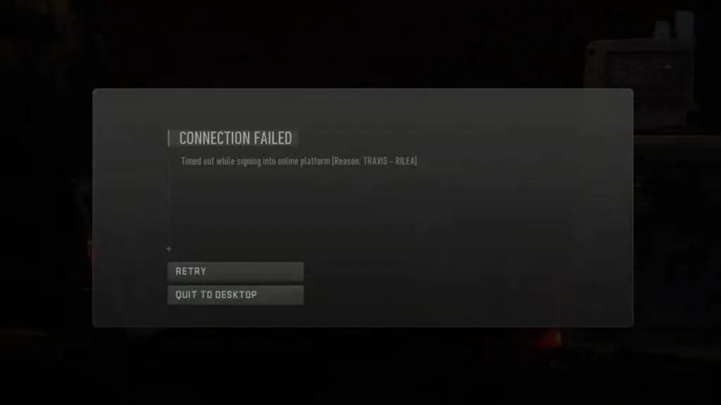 Travis-Rilea error message in Modern Warfare 2