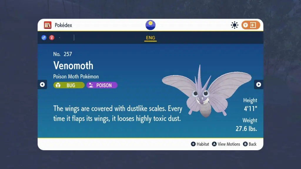 venomoth pokedex pokemon scarlet violet