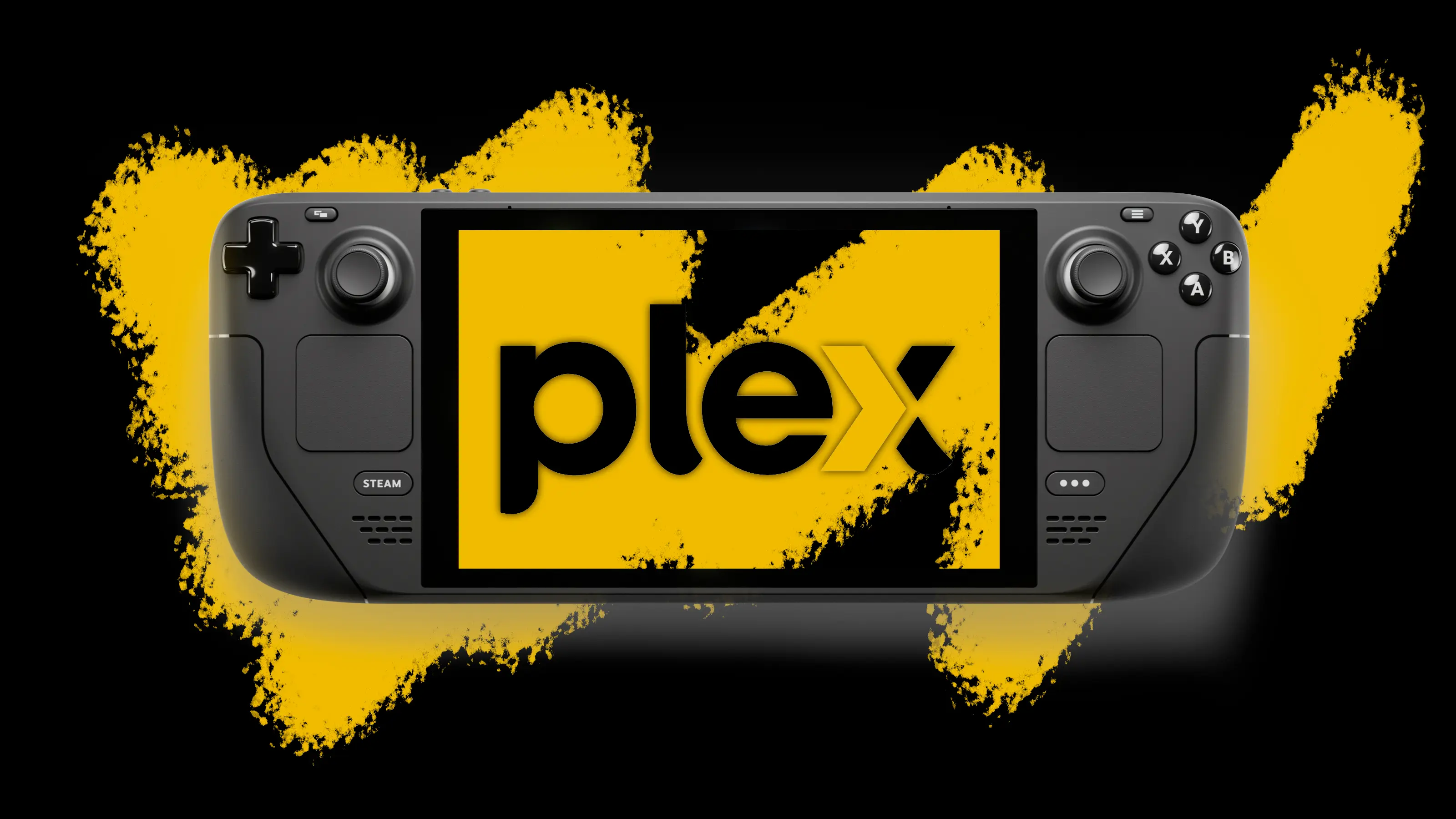 Plex logo over Steam Deck