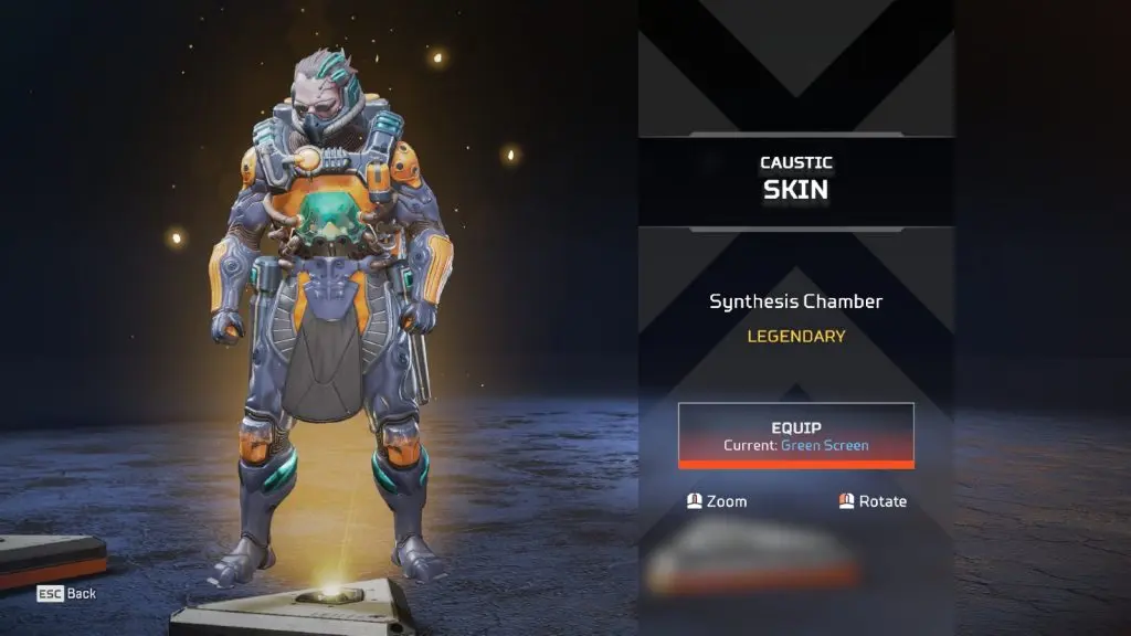 Synthesis Chamber Caustic on the Apex Legends pack screen.