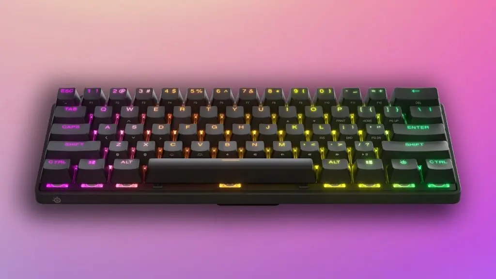 Steelseries Apex Pro Mini on pink background