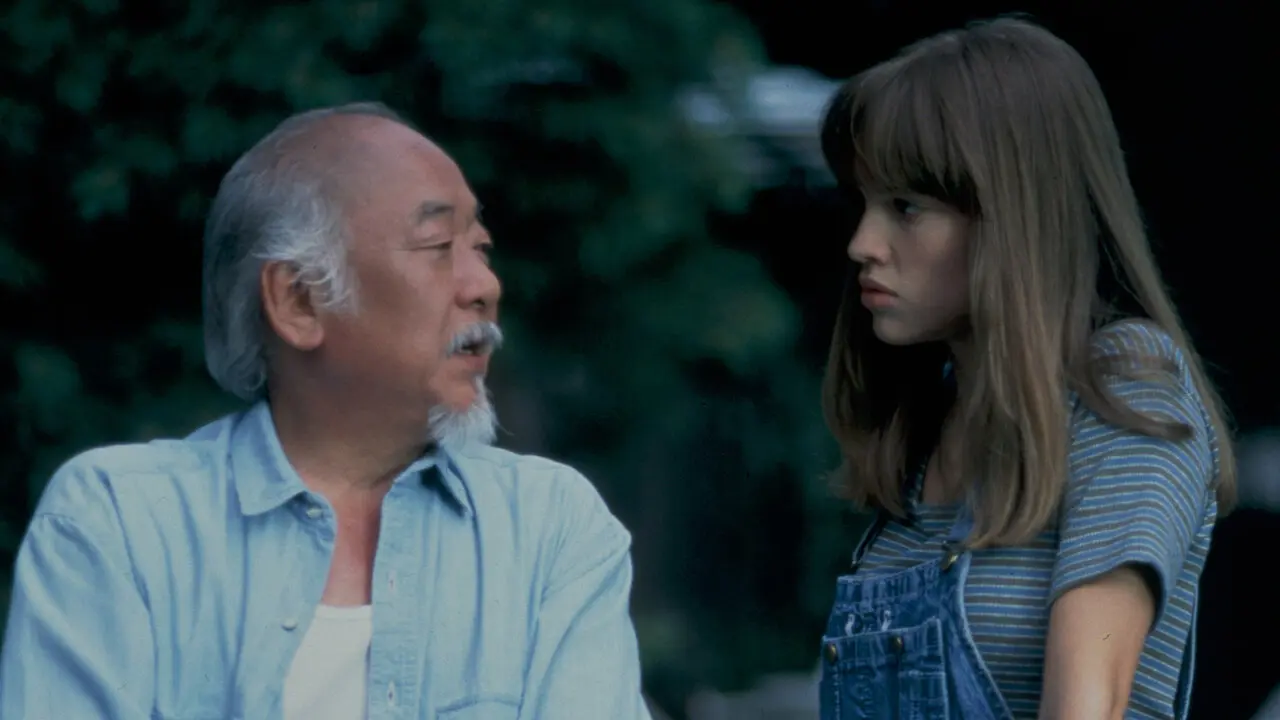 Pat Morita and Hilary Swank in the Next Karate Kid.