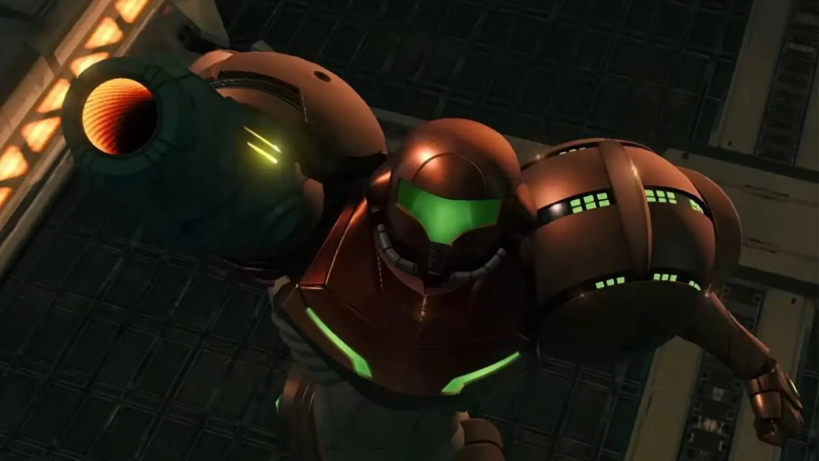 close up of samus in metroid prime remastered