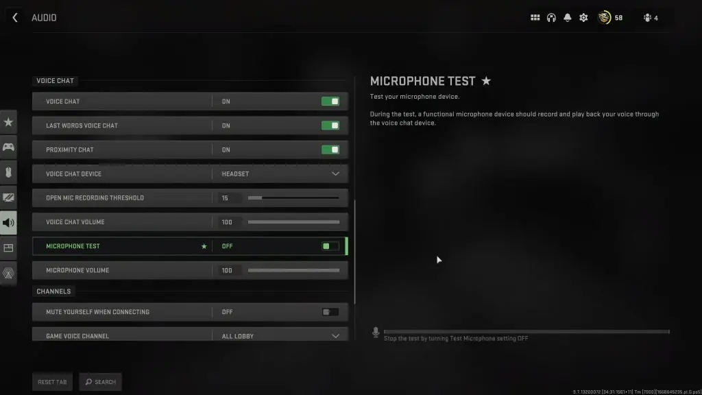 Voice chat settings in Modern Warfare 2