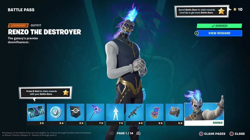 Page 1 of the Fortnite Chapter 4 Season 2 Battle Pass