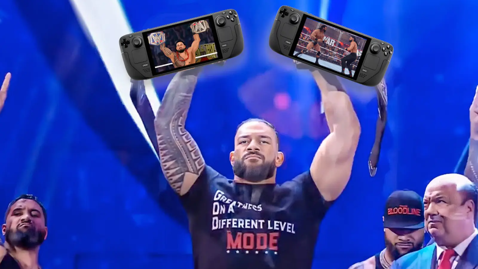 roman reigns holding up two steam decks