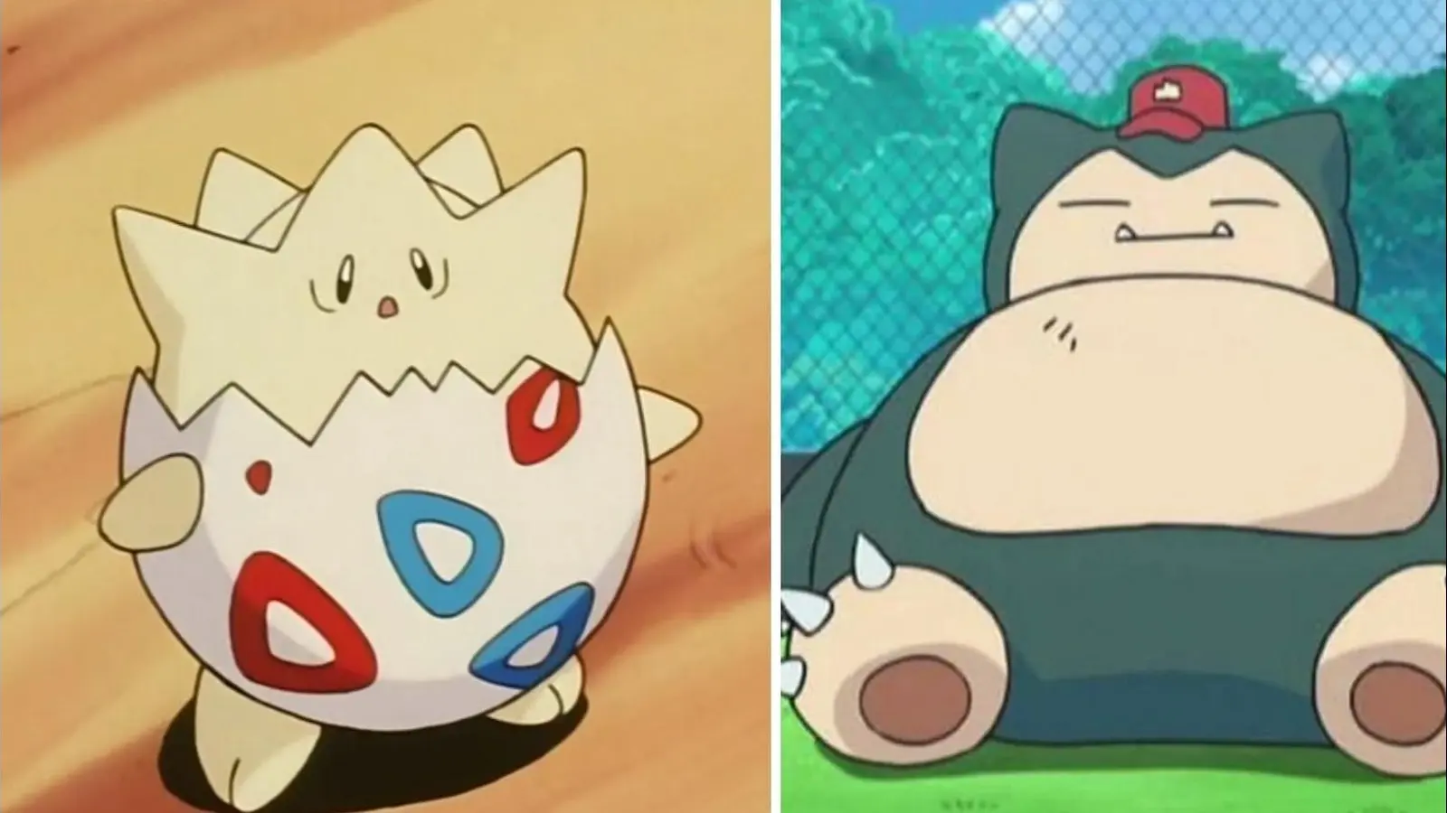 Stills of Togepi and Snorlax from the Pokemon Anime