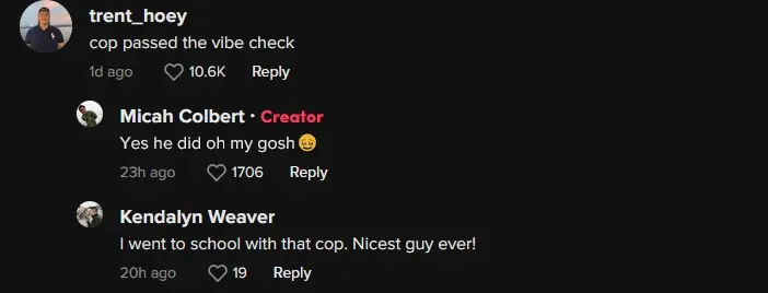 tiktokers praise cop