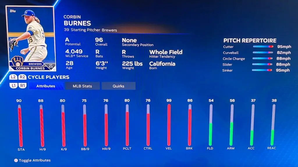 Corbin Burnes in MLB The Show 23.