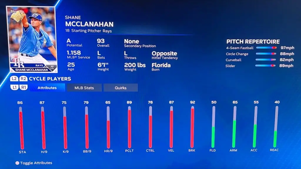 Shane McClanahan in MLB The Show 23.