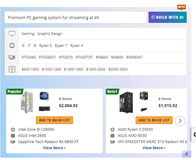 Newegg PC builder recommending two strange PCs