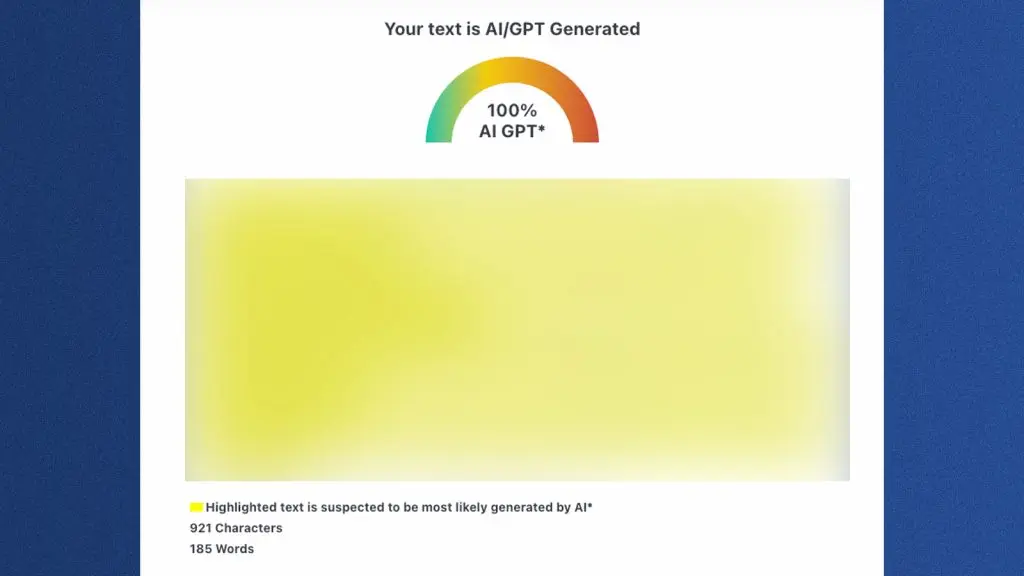 ZeroGPT detecting 100% AI text