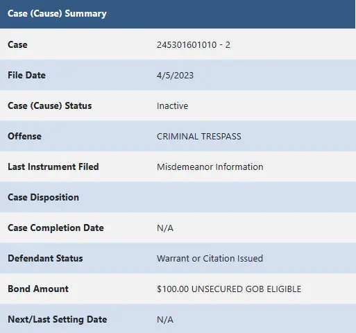 JiDion warrant criminal trespassing