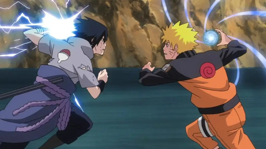 An image of Naruto vs Sasuke using Ninjutsu