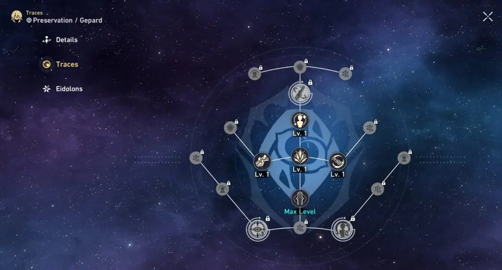 A screenshot of Gepard's Abilities in Honkai Star Rail